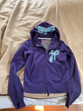 Women' Purple Zip Hoodie with Teal Script Accent